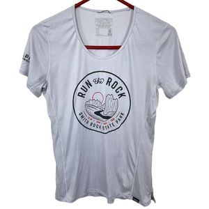 🥑5/$25 Patagonia Capilene Cool Lightweight Shirt Run The Rock logo sz S